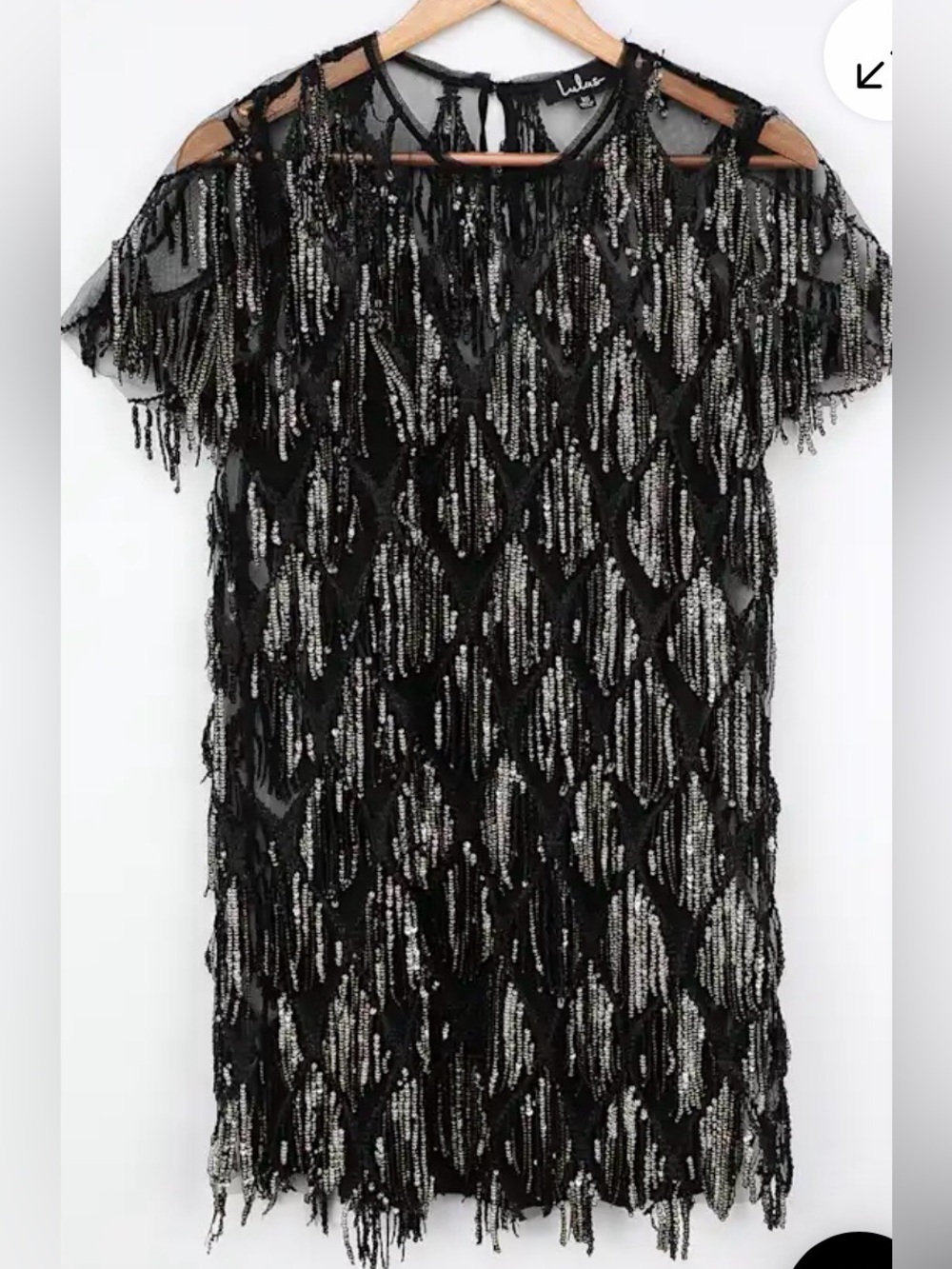 Lulus NWT On the Dance Floor Black Sequin Fringe Shift Dress Medium - Picture 5 of 6